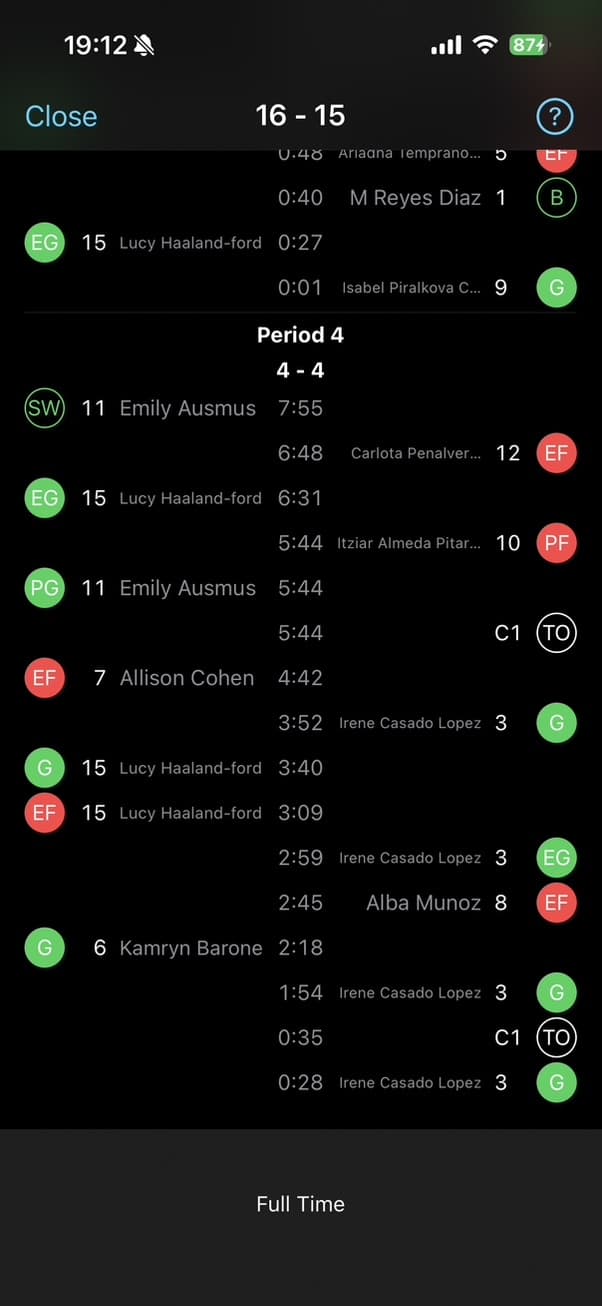 Water Polo App - Live Log Screen